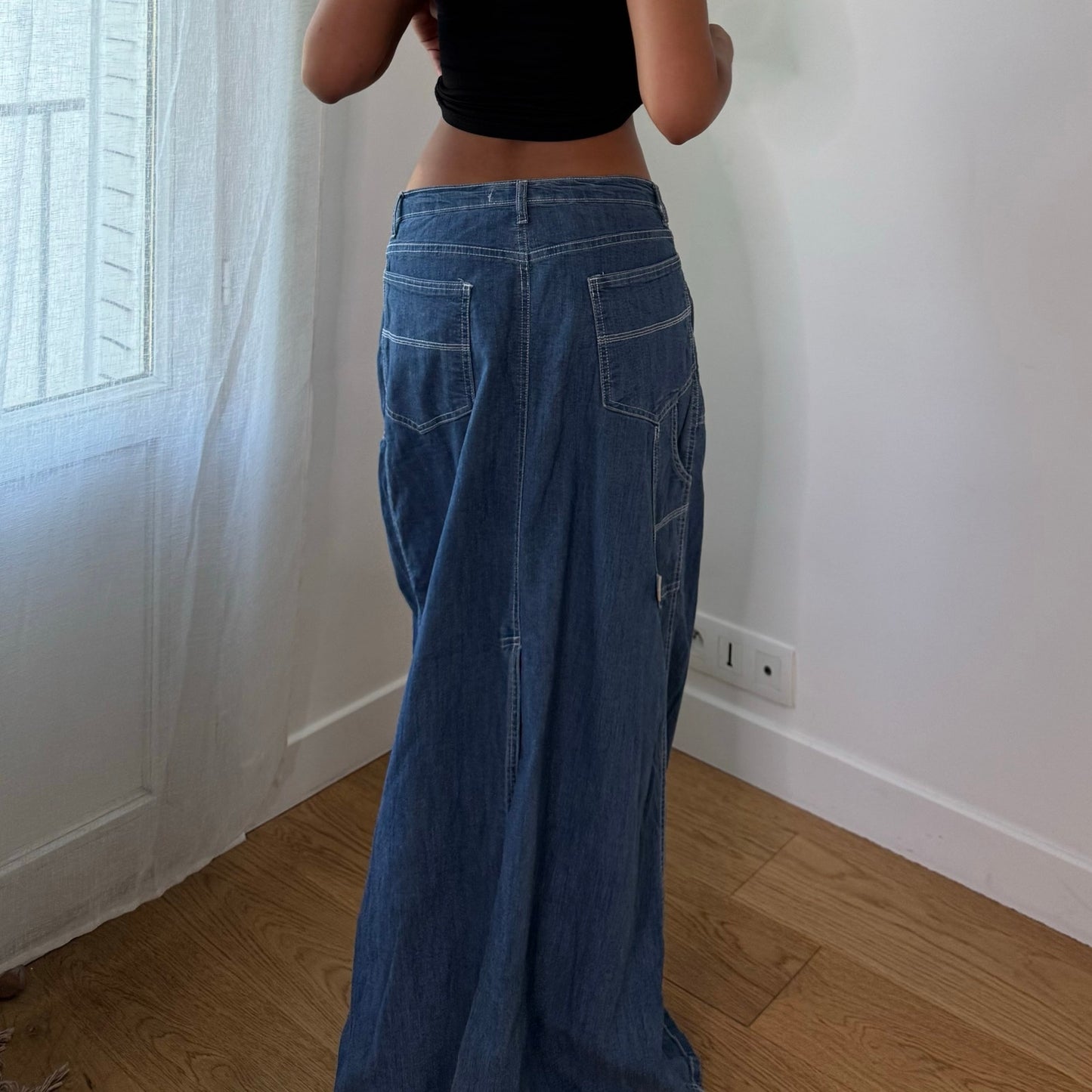 Vintage Blue Denim Maxi Skirt Made in Italy Y2K Cotton (S)