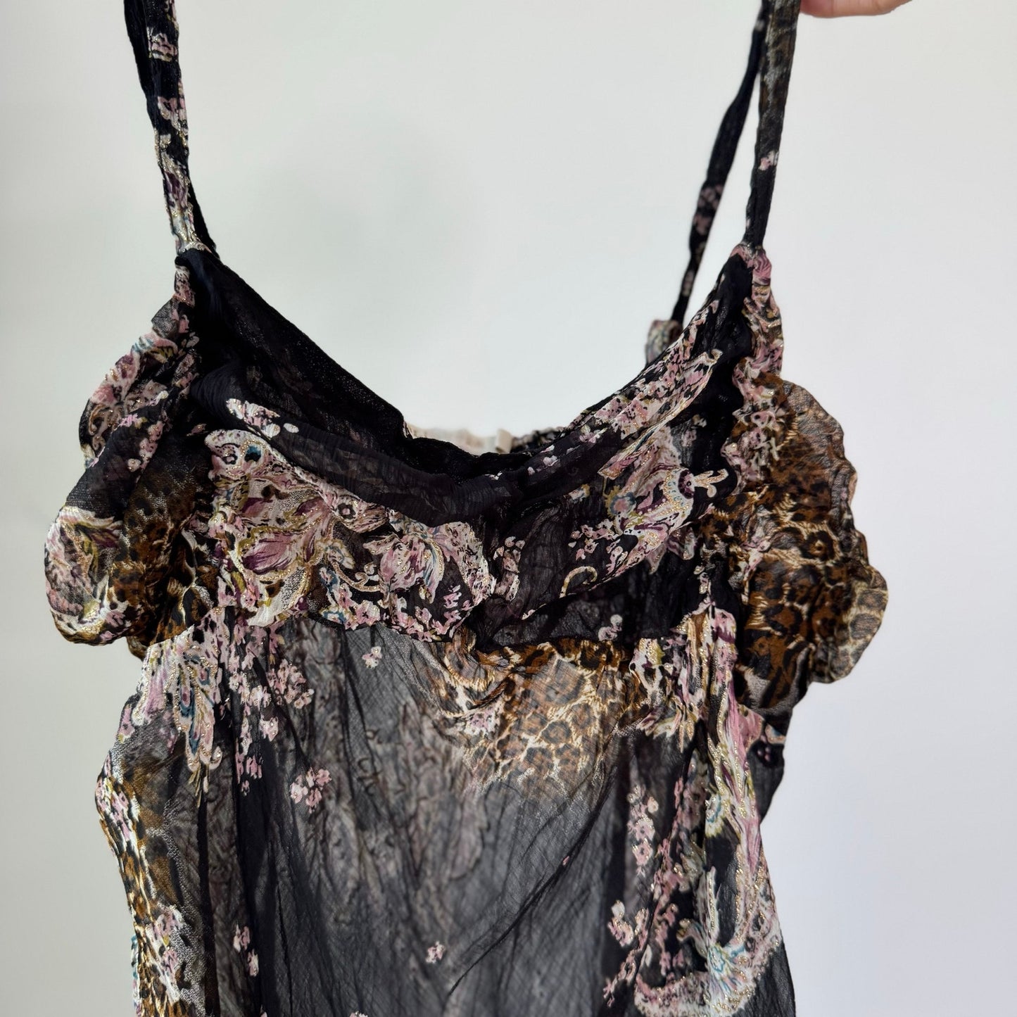 Vintage Black Brown Paisley Mesh Cami Top Italian Y2K (S)