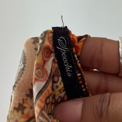 Vintage Orange Brown Paisley Mesh Cami Top Tie Front Italian Y2K (S)