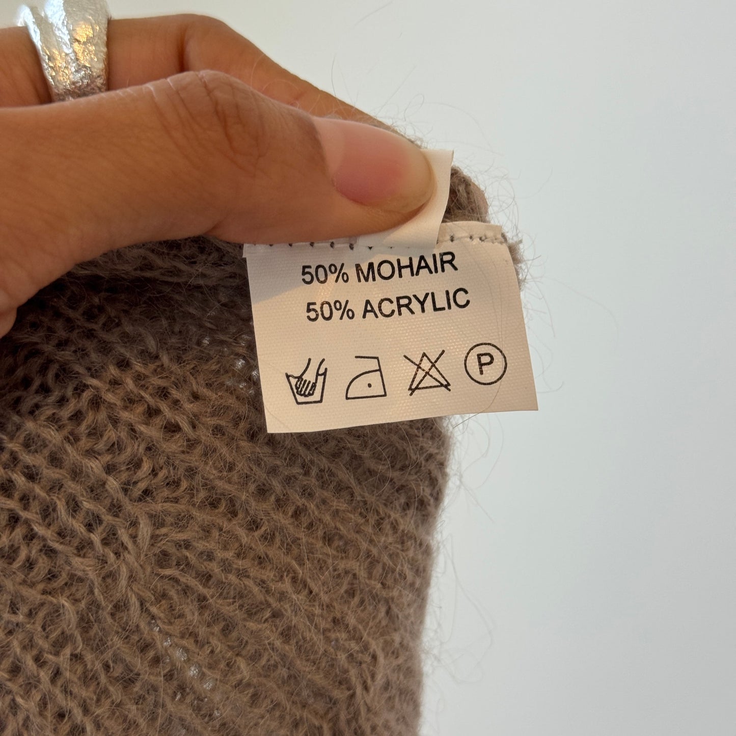 Italian Vintage taupe ribbed mohair-blend knit button-front cardigan (Medium)