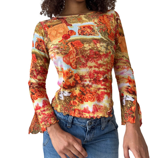 Vintage Euro Renaissance Print Mesh Top (S)