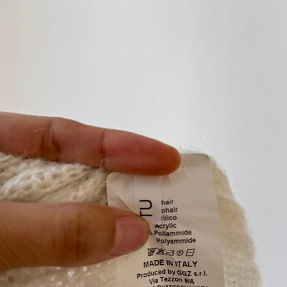 Vintage Italian ivory mohair blend distressed rib knit turtleneck sweater one size