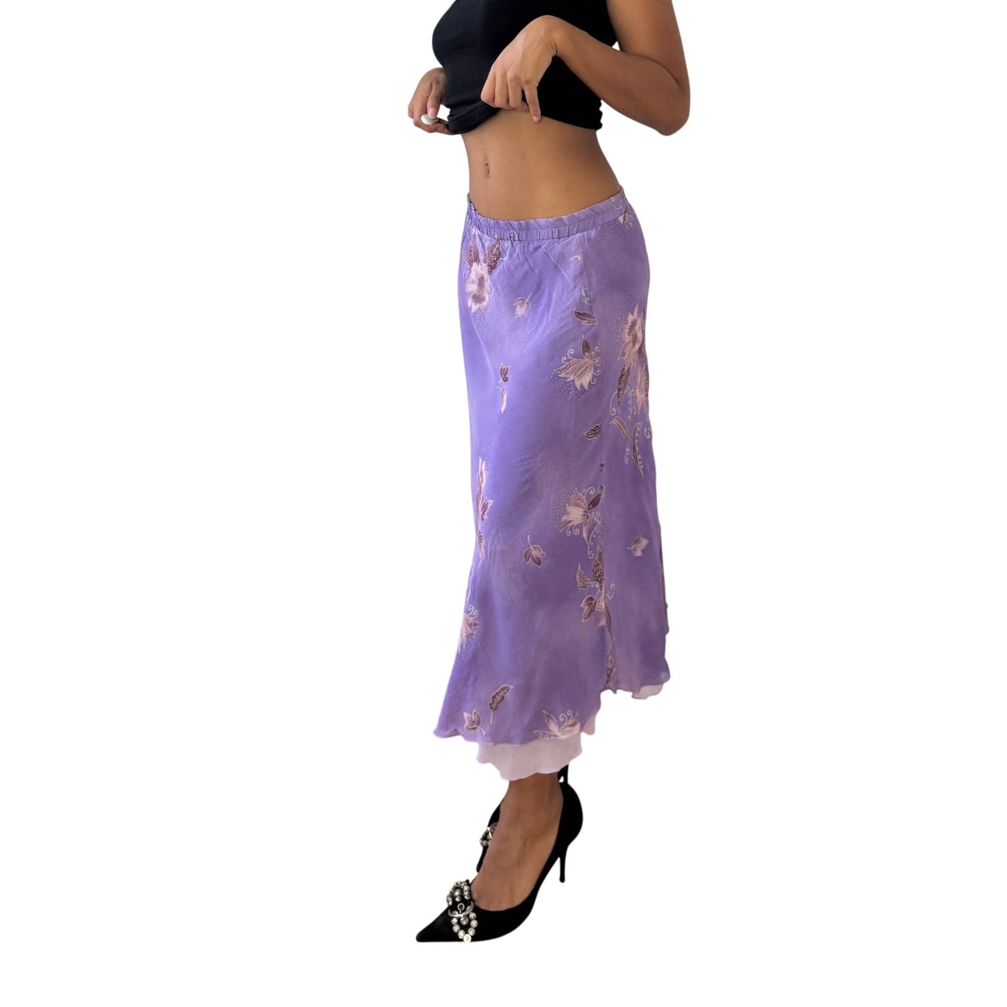 Vintage Italian lavender floral mesh midi skirt (Small)