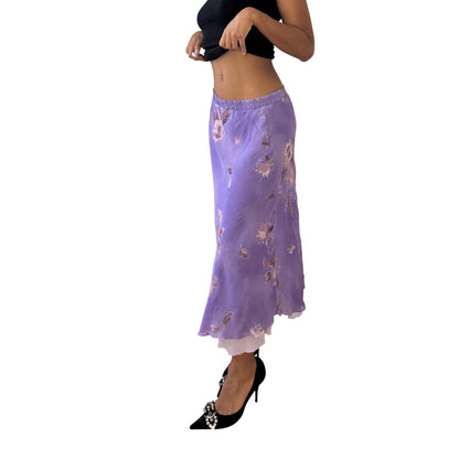 Vintage Italian lavender floral mesh midi skirt (Small)