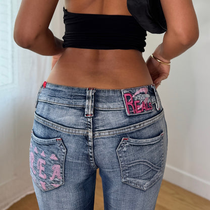Vintage Y2K Low Rise Flare Jeans Embroidered Pocket Denim (S) ⠀