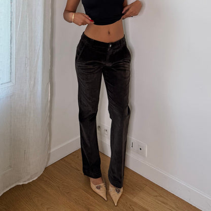 Energie vintage dark brown cotton velvet low-rise straight-leg trousers