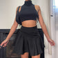 00s Black Pleated Mini Skirt (XS)