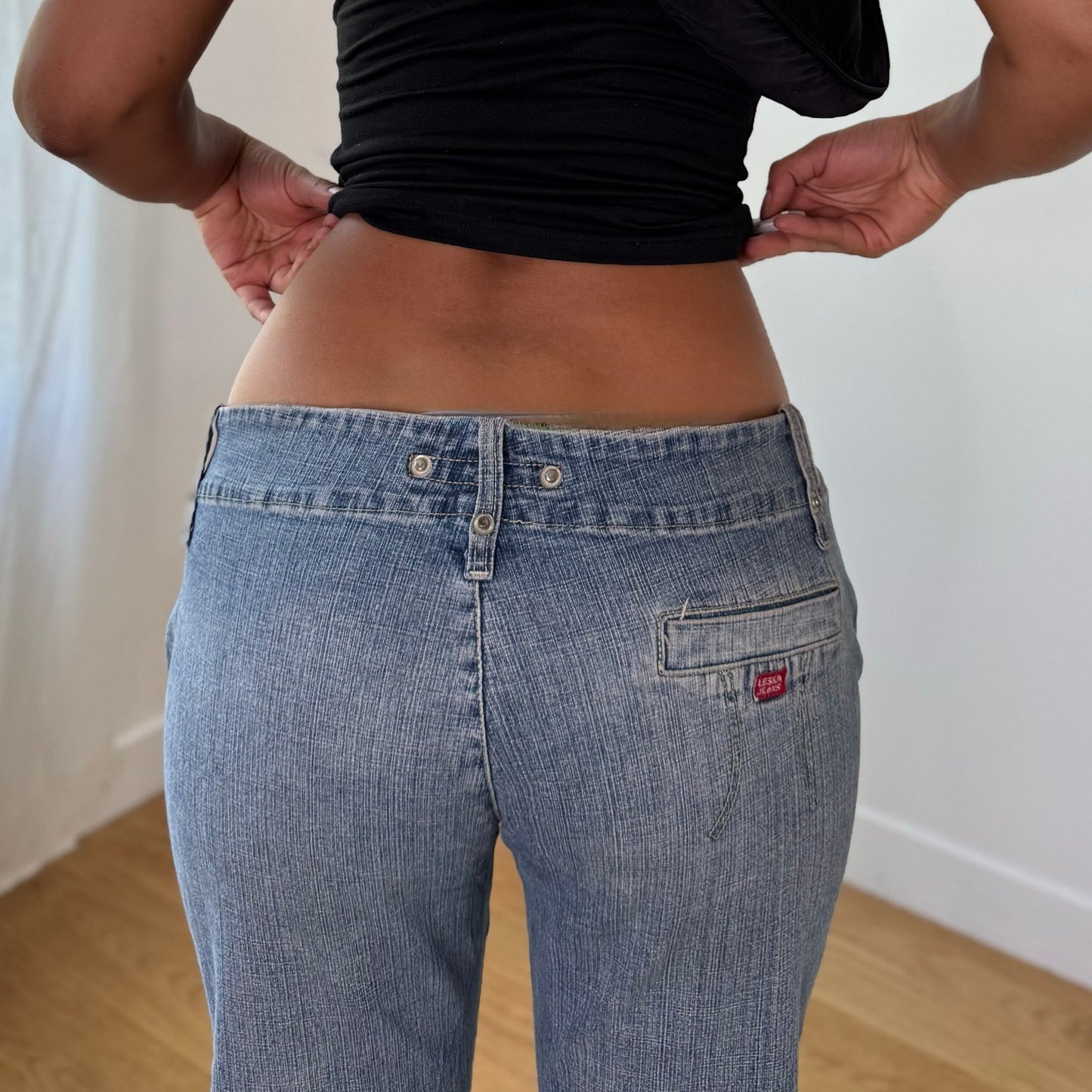 Vintage Light Wash Blue Low Rise Flare Jeans Y2K (S)