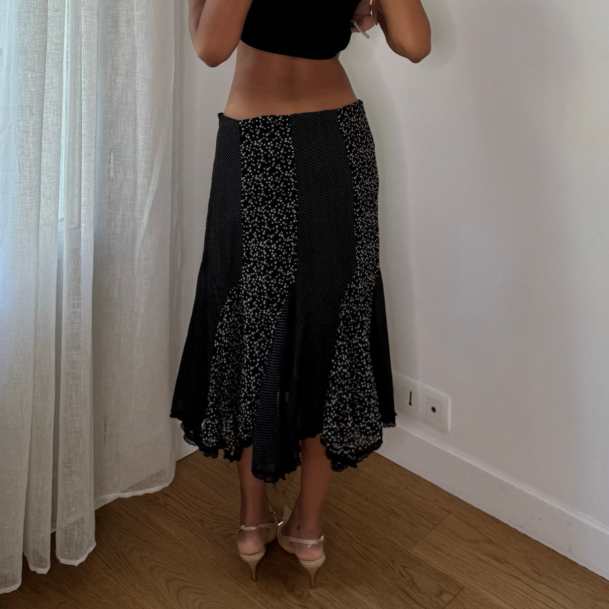 Vintage Italian Polka Dot Mesh Midi Skirt (S)