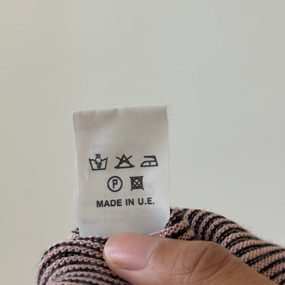 Vintage Euro black + pink mesh-knit ruffle-sleeve top (S)