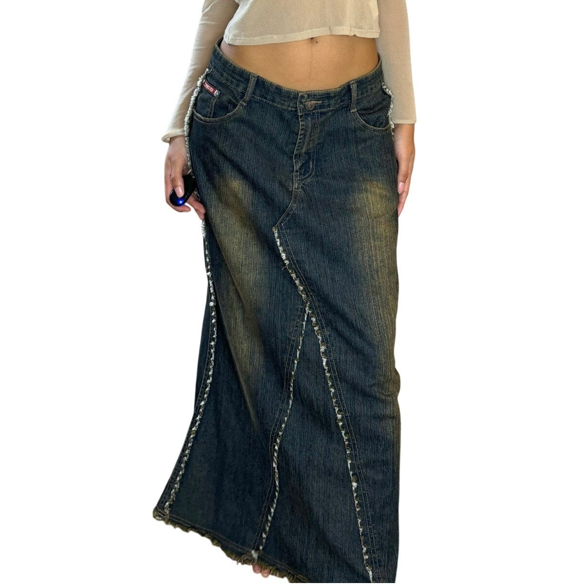 Vintage Flared Denim Maxi Skirt (S)