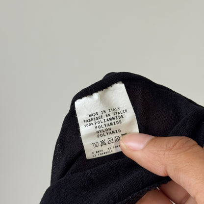 Italian Made Semi-Sheer Shimmer Mesh V-Neck Long-Sleeve Top (Small)