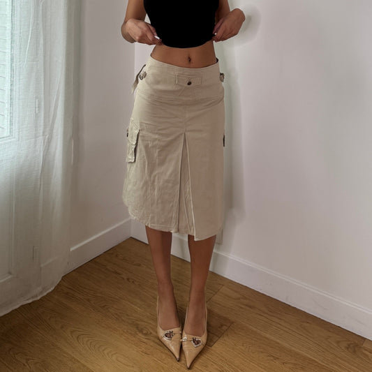Vintage Beige Cargo Midi Skirt Utility Y2K Euro Vintage Skirt (S) ⠀