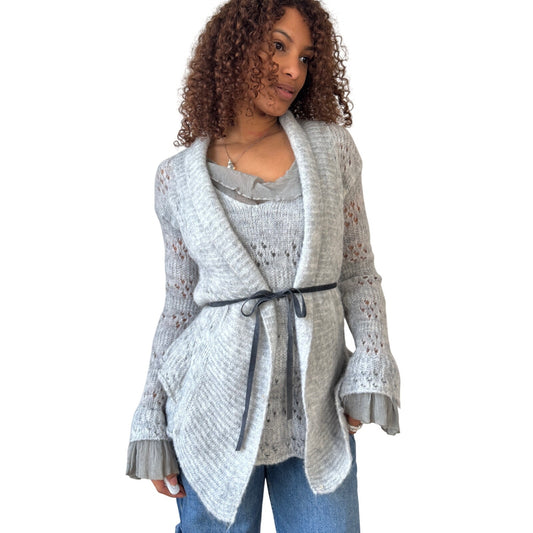 Vintage Italian Mohair blend Burgundy Button Front Knit Cardigan (Small)