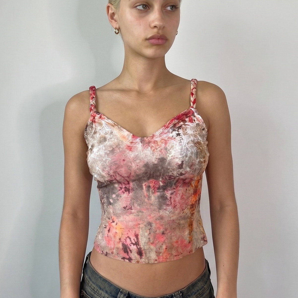 Vintage Abstract Print Mesh Cami Double Layered Roberta Scarpa Italy Y2K (S) ⠀