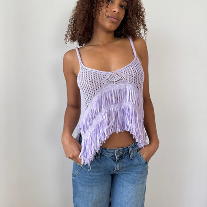 Vintage Italian lavender fringe knit cami (S/M)