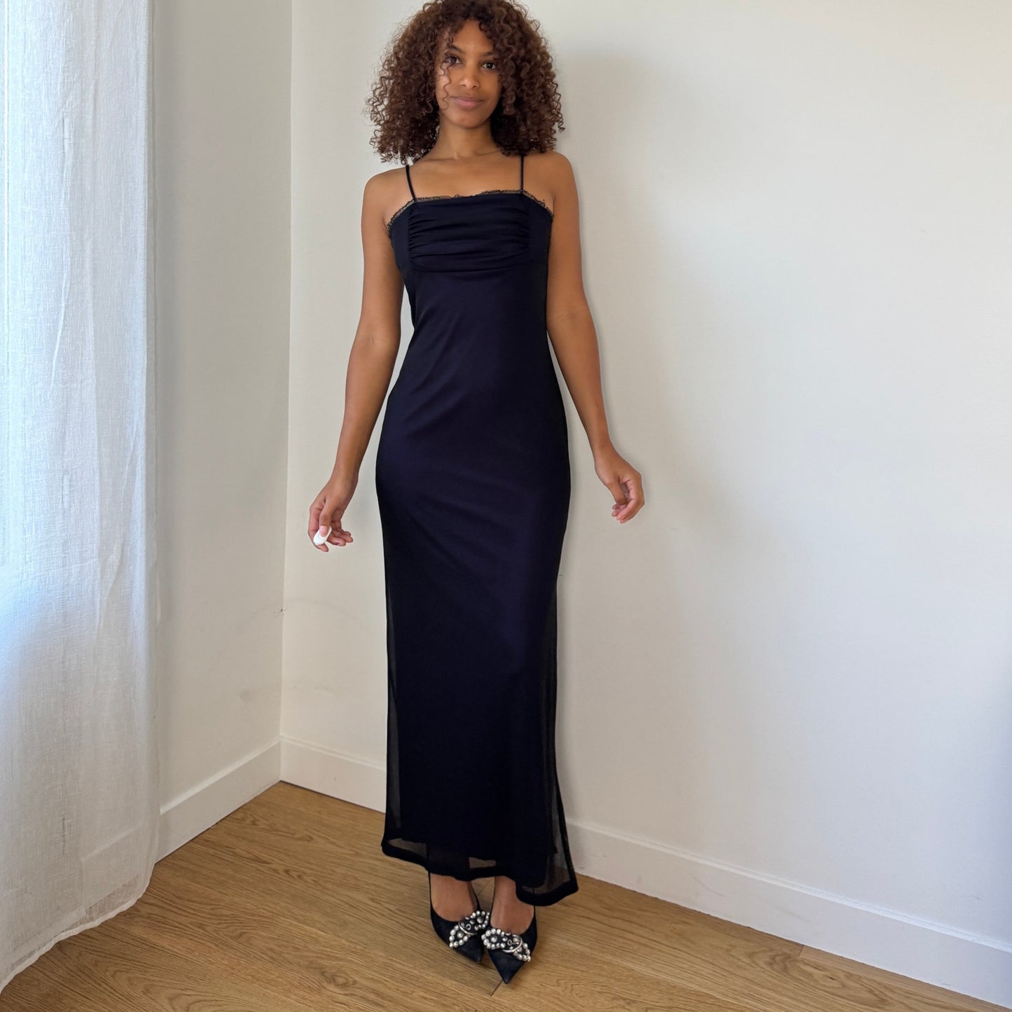 Vintage Mesh Ruched Maxi Slip Dress (XS/S)