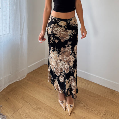 Euro Vintage Mesh Floral Maxi Skirt (Small)