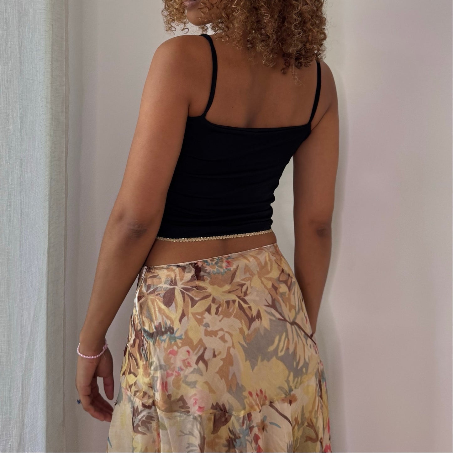 Vintage Black Gold Trim Slinky Cami Top Euro Y2K (S)