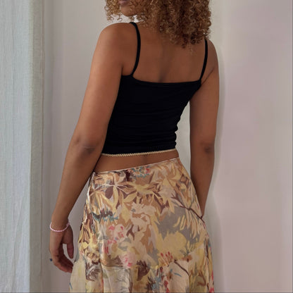 Vintage Black Gold Trim Slinky Cami Top Euro Y2K (S)