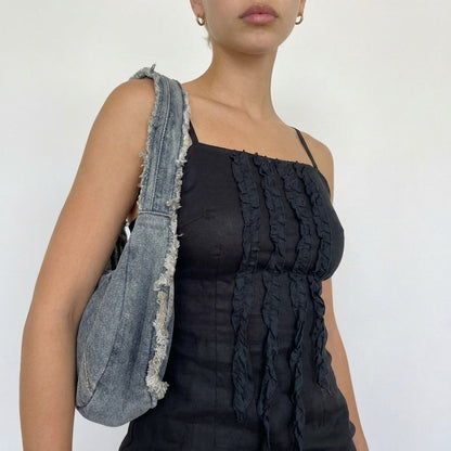 Vintage Black Ruffle Mini Dress (XS)