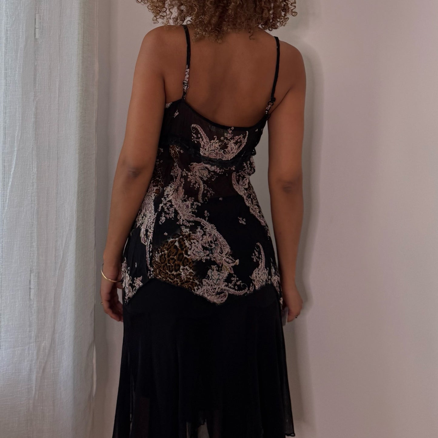Vintage Black Paisley Mesh Cami Top Sheer Italian Y2K (M)