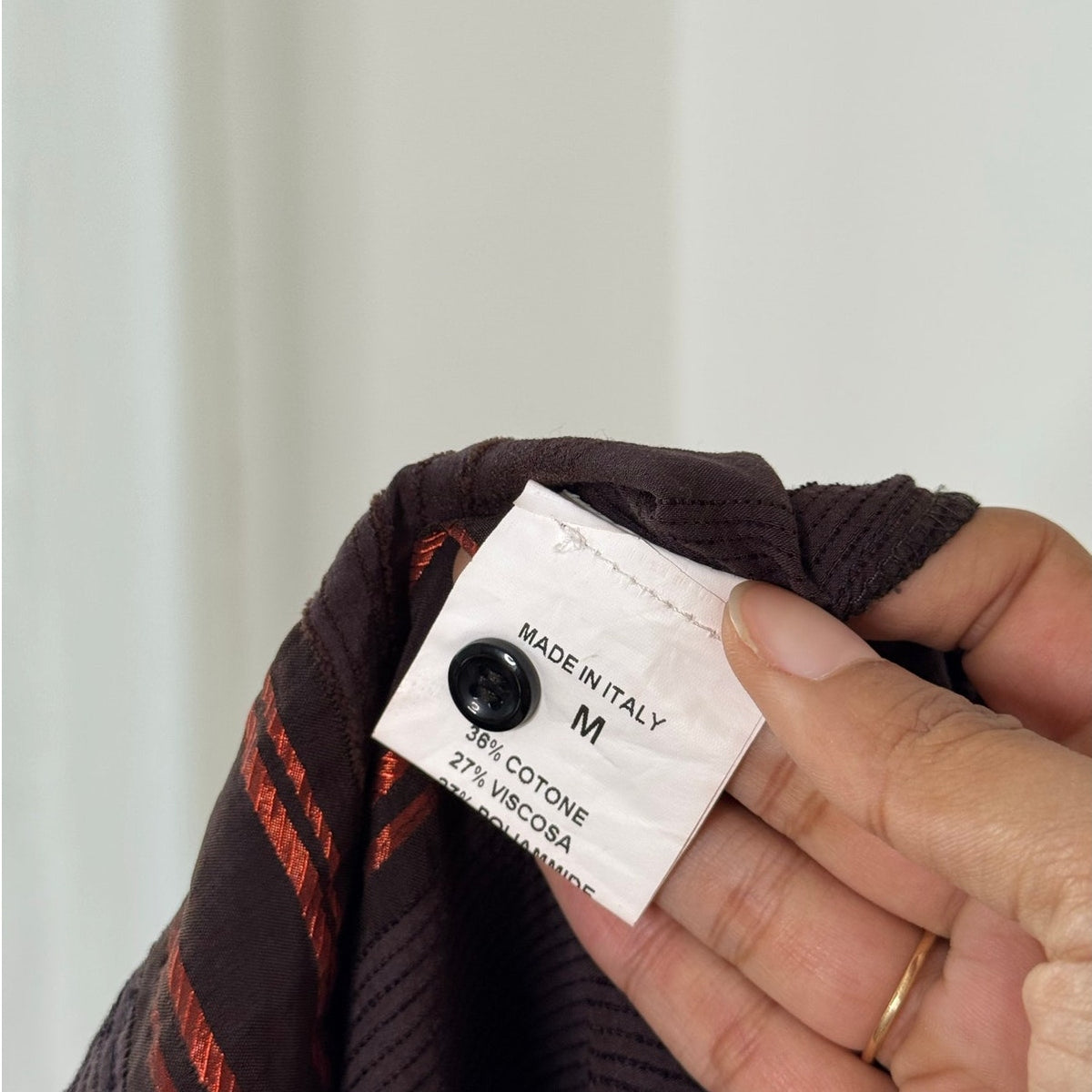 Italian Vintage Brown Orange Striped Fitted Button Up Shirt