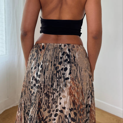 Vintage Animal Print Pleated Midi Skirt Italian Y2K Lace Hem Skirt (S) ⠀