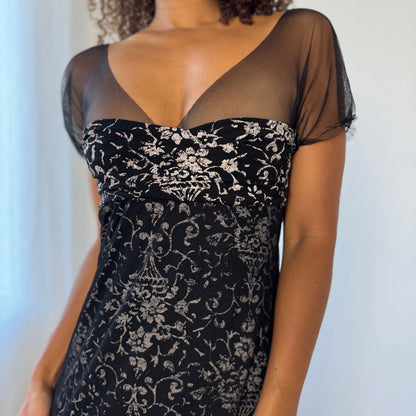 Vintage Italian Mesh Overlay Midi Dress (S)