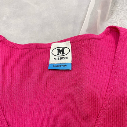 Vintage 00s Missoni Hot Pink Knit V neck tank with ruffle details (S)