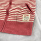 Vintage 2000s wool knit striped cream & coral zip up cardigan sweater (M)
