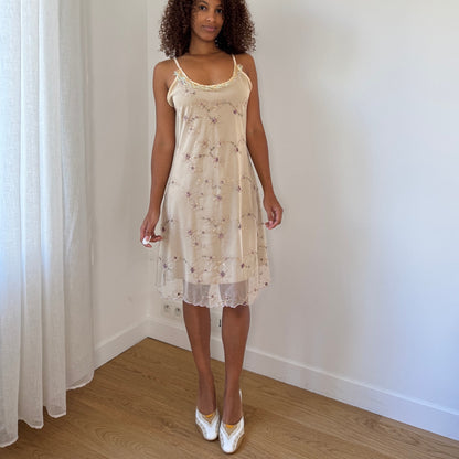 Vintage Italian Embroidered Mesh Slip Dress (M)