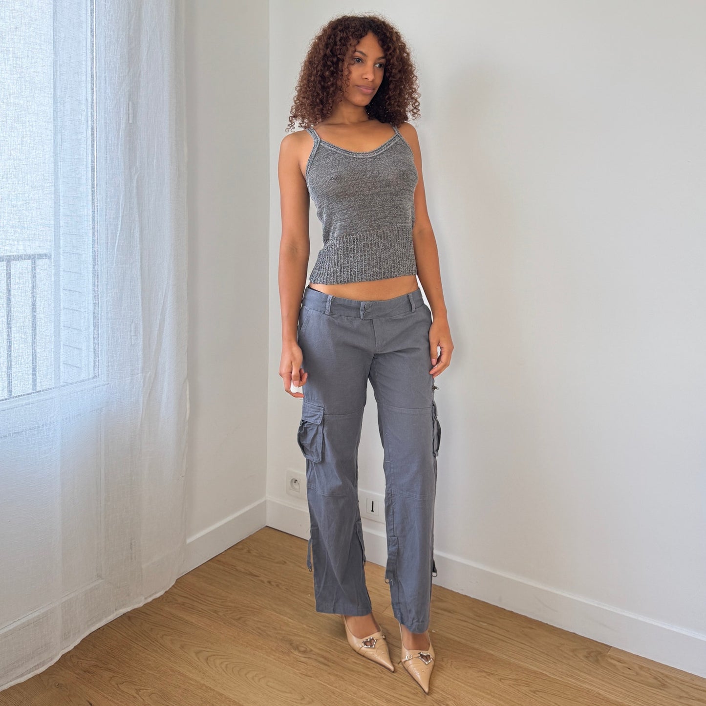 Vintage Euro slate gray low-rise cargo pants with flap pockets (Small)