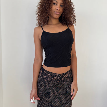 Vintage Euro Y2K Black Textured Slinky Cami Top (Small)
