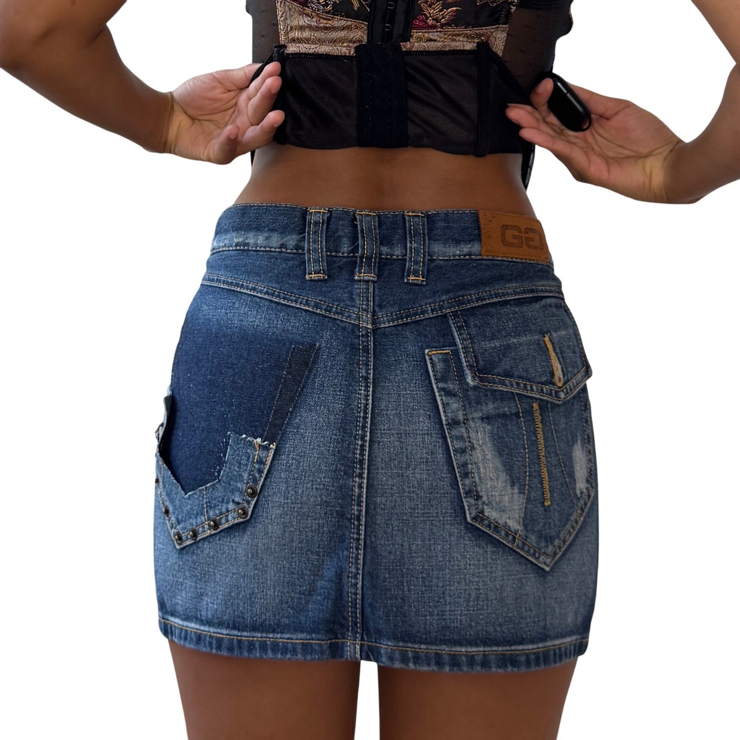 Vintage Patch-Pocket Denim Mini Skirt (XS)