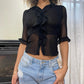 Made in Italy - Vintage Deadstock 90s back ruffle trimmed cropped blouse (XS)