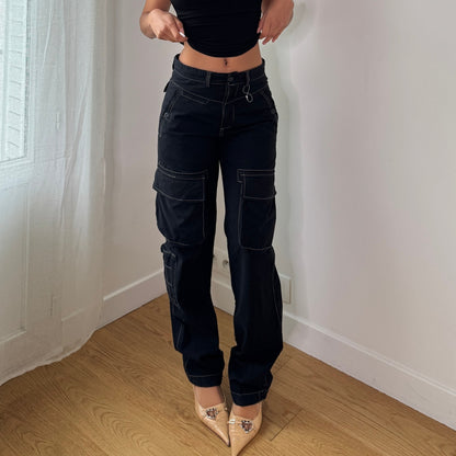 Vintage Black Cargo Pants Y2K Utility Pocket Trousers Euro Vintage (S) ⠀
