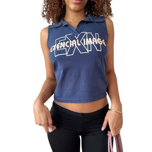 Vintage Italian Graphic Sleeveless Polo Top Mesh Back Y2K (S)