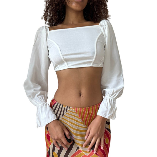 Vintage Italian White Puff Sleeve Crop Top (S/M)