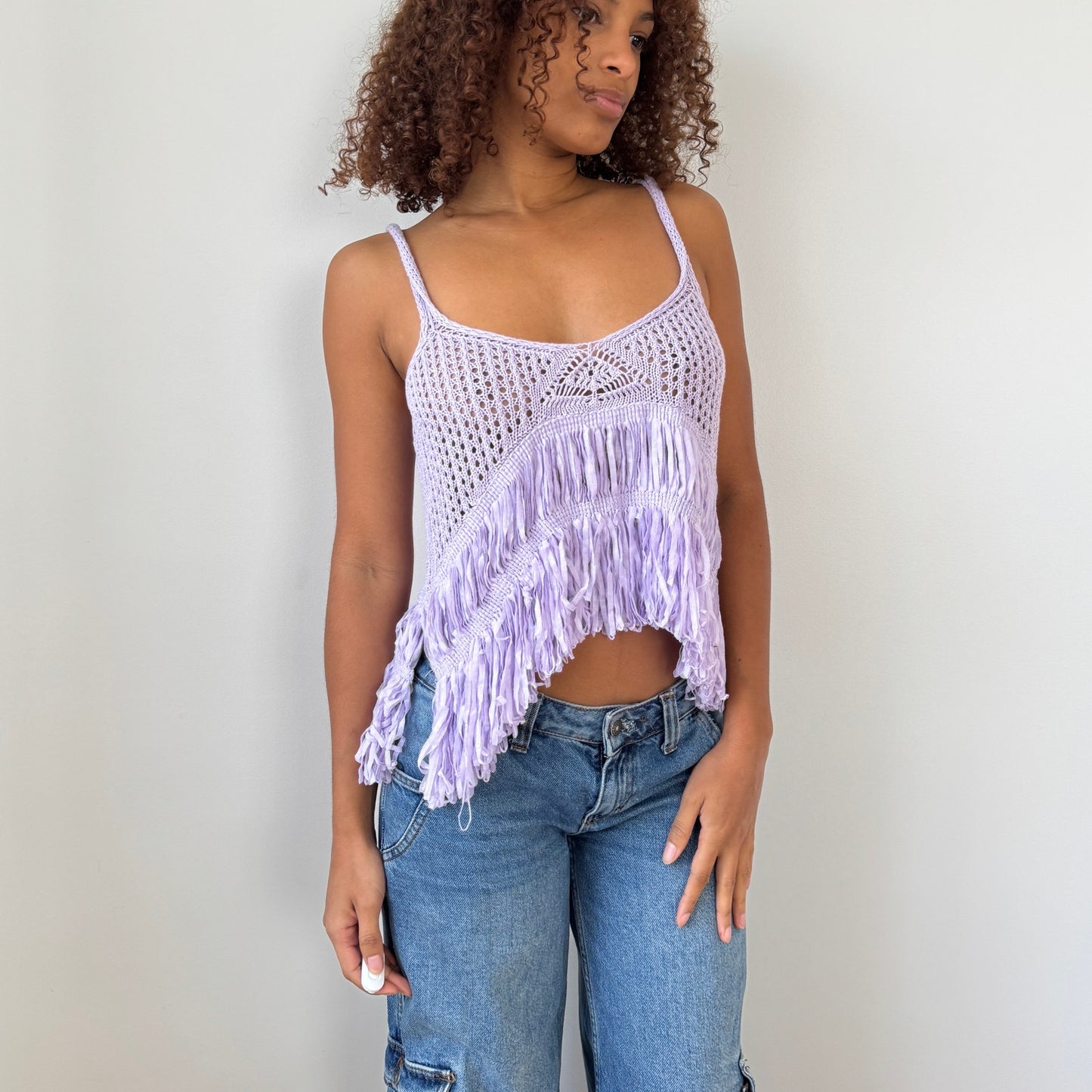 Vintage Italian lavender fringe knit cami (S/M)