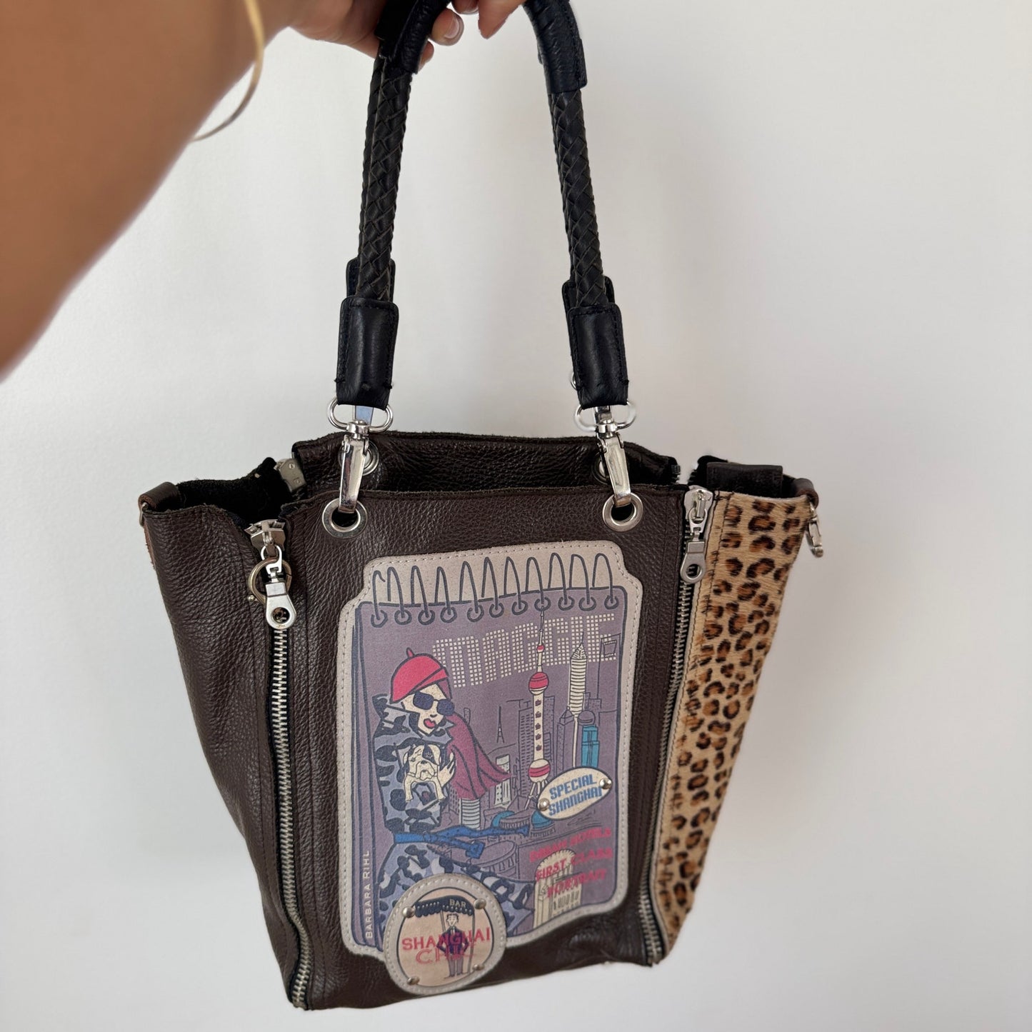 Vintage Barbara Rihl Illustrated Leather Shoulder Bag Limited Edition