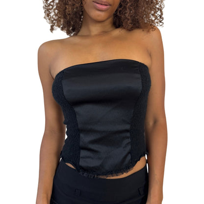 Vintage Italian mohair-blend knit & satin black bustier top (S)
