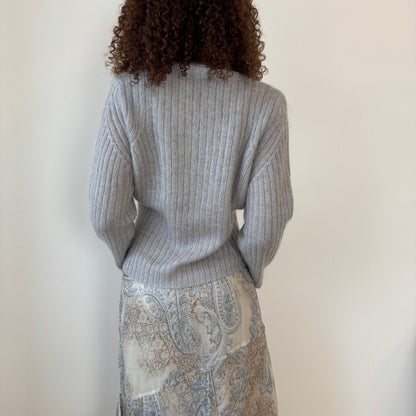 Italian Vintage light grey ribbed mohair-blend knit button-front cardigan (Medium)