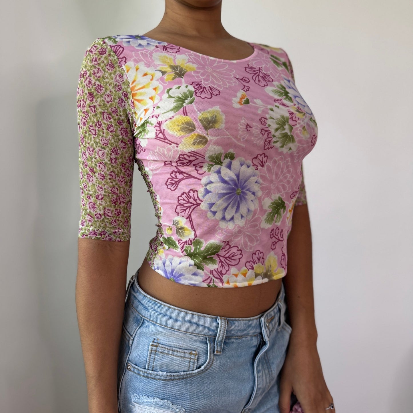 Vintage La Perla Floral Mesh Top Designer Y2K Sheer Stretch Top (S) ⠀