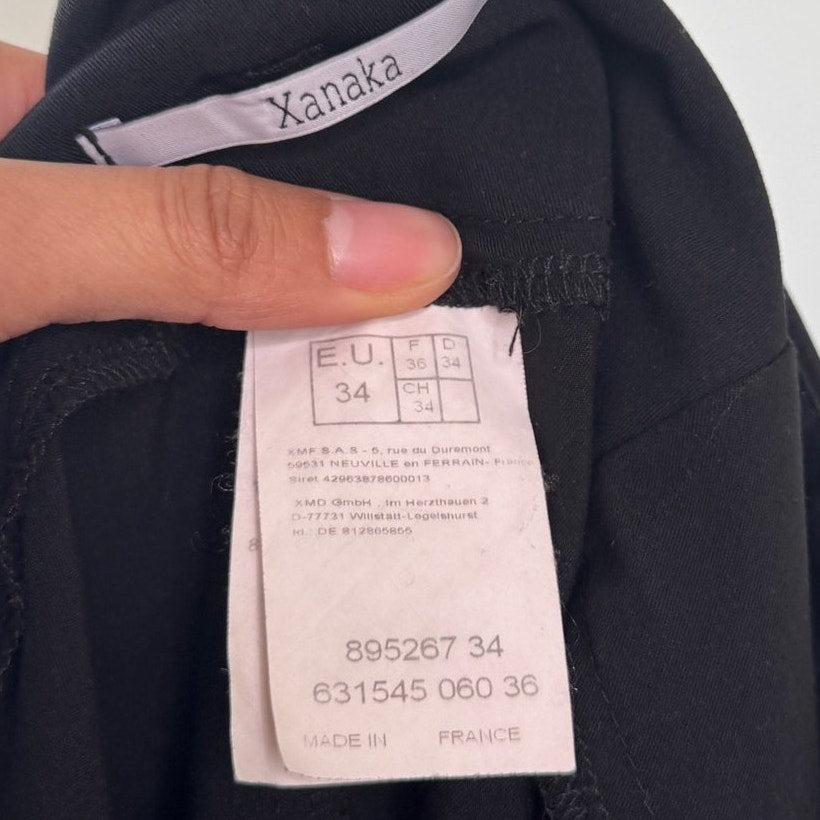 Vintage French Black Tie Waist Midi Skirt Flared A-Line Y2K (XS)