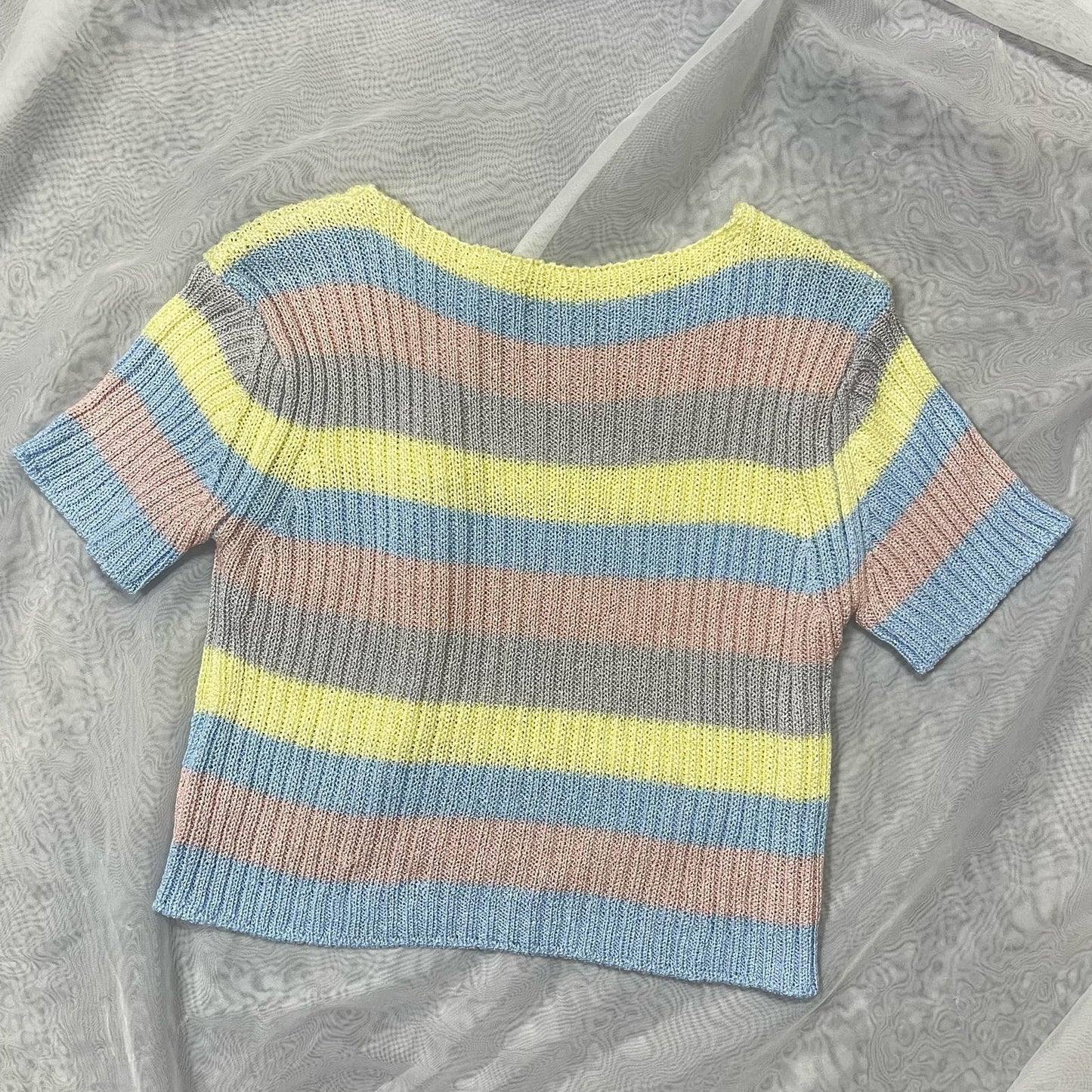 Made in Italy - Vintage Y2K pastel striped knit baby tee (XS-S) Basic cute