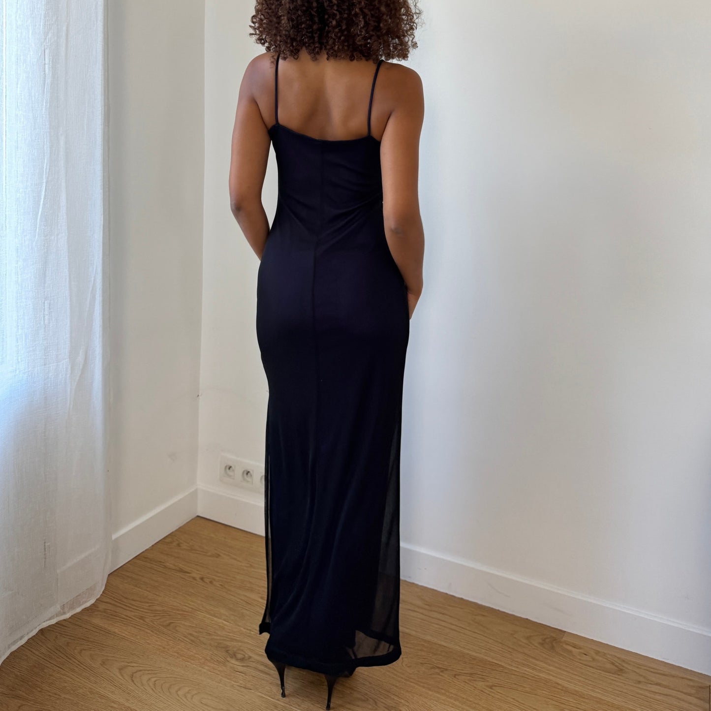 Vintage Mesh Ruched Maxi Slip Dress (XS/S)