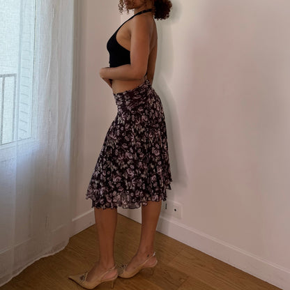 Vintage Kookai Purple Pink Floral Mesh Midi Skirt French Y2K (XS)