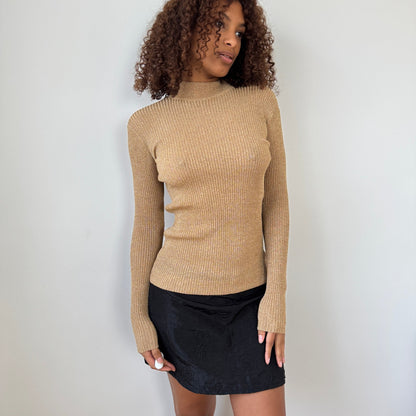 Vintage Euro gold ribbed shimmer top (XS/S)