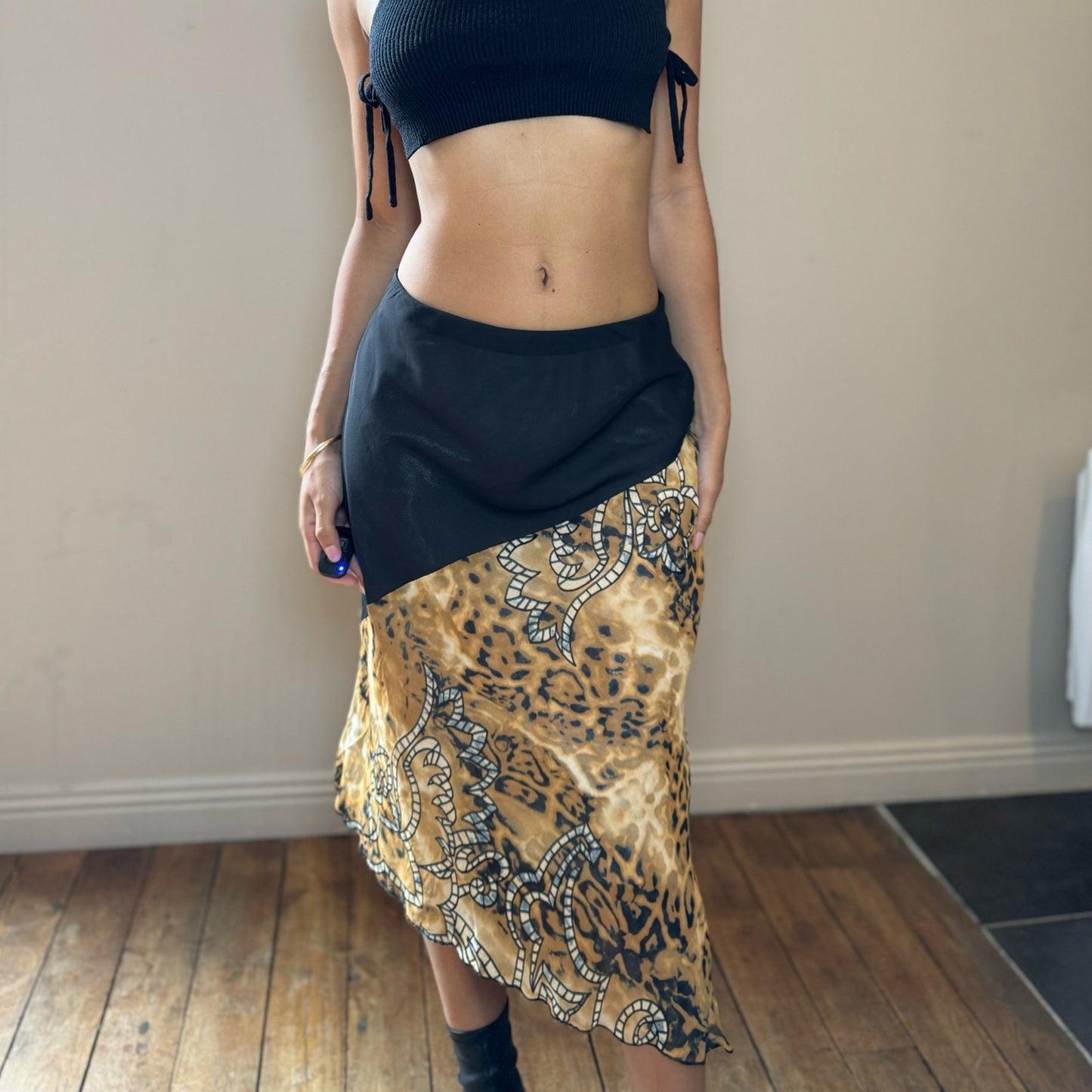 90s mesh cheetah print midi skirt (XS/M)